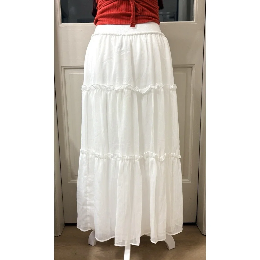Peppermayo Evi Midi Skirt Tiered Midi Skirt Size Small White - Picture 3 of 9